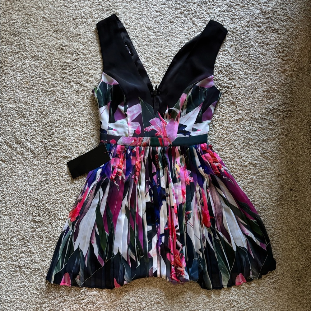 bebe Black and Multicolor Floral Mini Dress